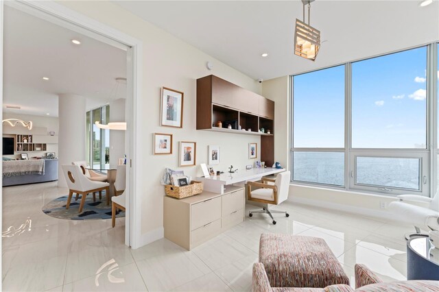 office space with a water view