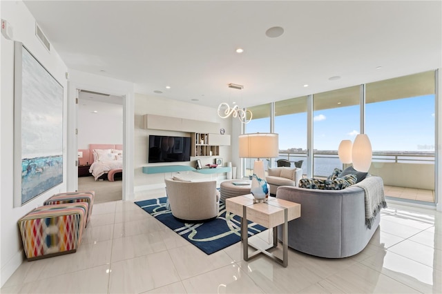 living room with light tile patterned floors