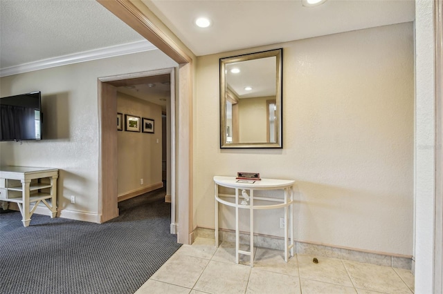 36750 US Highway 19 N Unit 04308, Palm Harbor, FL 34684 - hall with tile patterned flooring, baseboards, recessed lighting, and crown molding