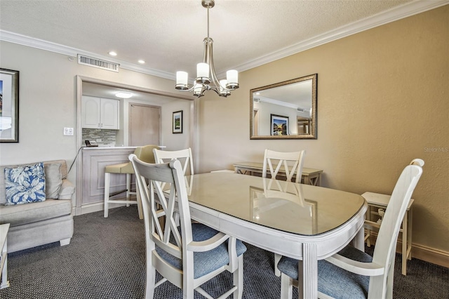 36750 US Highway 19 N Unit 04308, Palm Harbor, FL 34684 - dining room with recessed lighting, an inviting chandelier, dark carpet, visible vents, and crown molding
