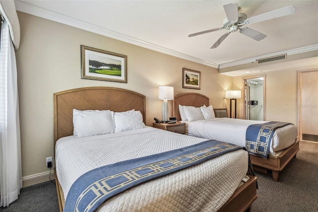 36750 US Highway 19 N Unit 04308, Palm Harbor, FL 34684 - carpeted bedroom featuring baseboards, visible vents, ornamental molding, and ceiling fan