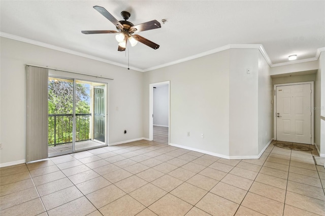 5608 Pinnacle Heights Cir Unit 305, Tampa, FL 33624 - unfurnished room featuring ceiling fan, crown molding, light tile patterned flooring, and baseboards