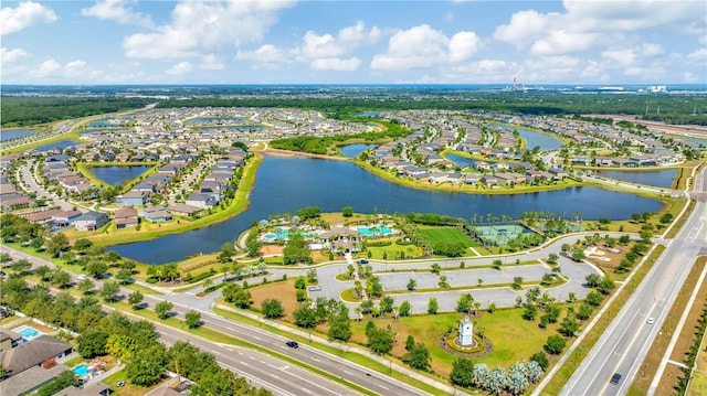 aerial view with a water view