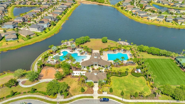 drone / aerial view featuring a water view