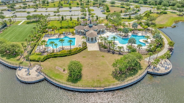 bird's eye view featuring a water view