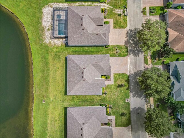 aerial view with a water view