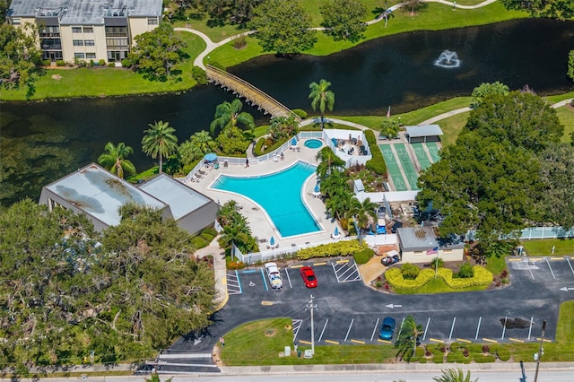 aerial view with a water view