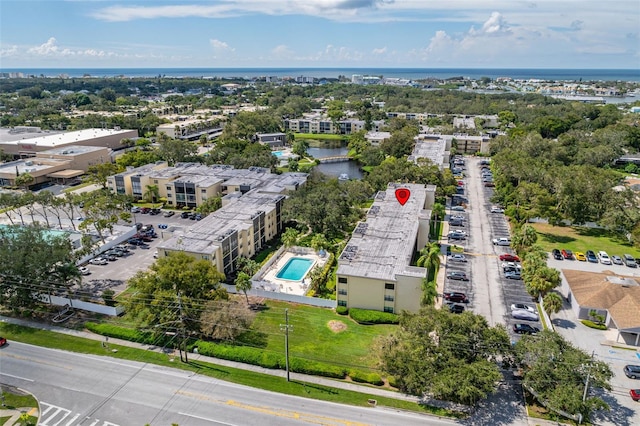 drone / aerial view featuring a water view