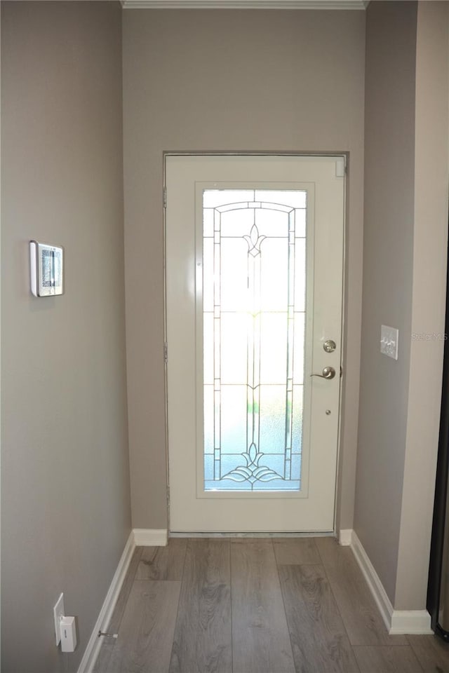 doorway to outside with light hardwood / wood-style floors