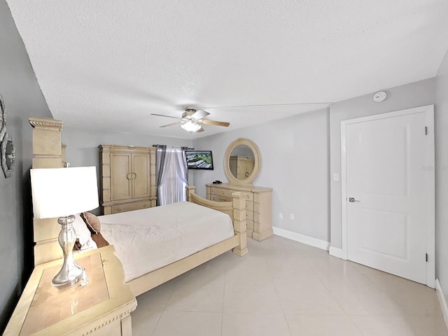 bedroom featuring a textured ceiling and ceiling fan