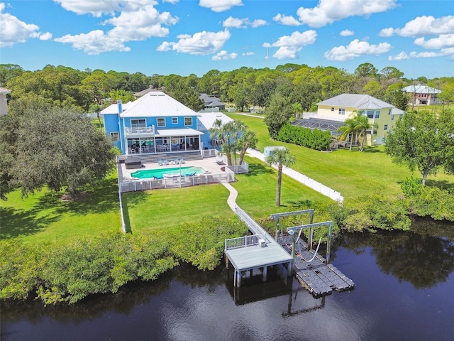 bird's eye view featuring a water view