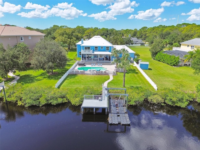 bird's eye view featuring a water view