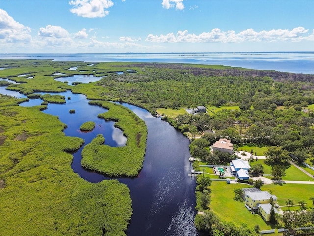 aerial view featuring a water view