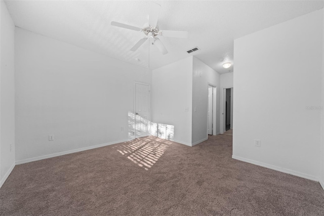 unfurnished living room with carpet and ceiling fan