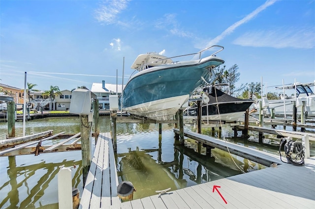 view of dock with a water view