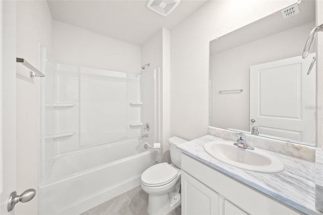 full bathroom with toilet, shower / tub combination, and vanity