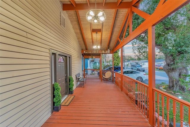 deck at dusk with a porch