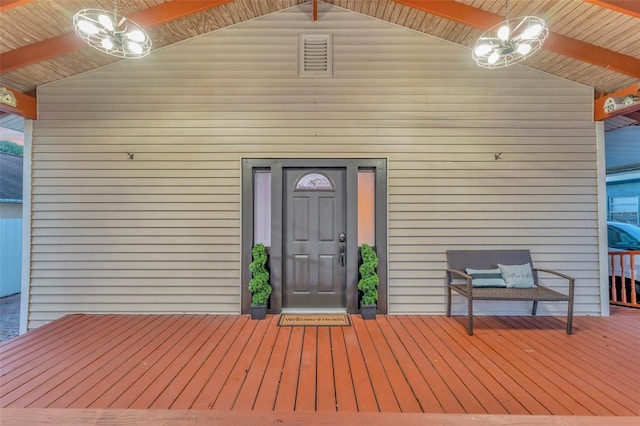 doorway to property featuring a deck