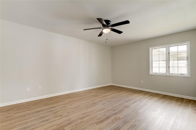 unfurnished room with ceiling fan and light hardwood / wood-style floors