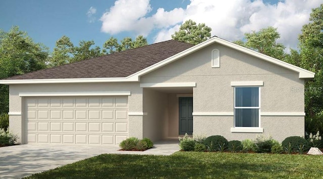 view of front of house with a front yard and a garage