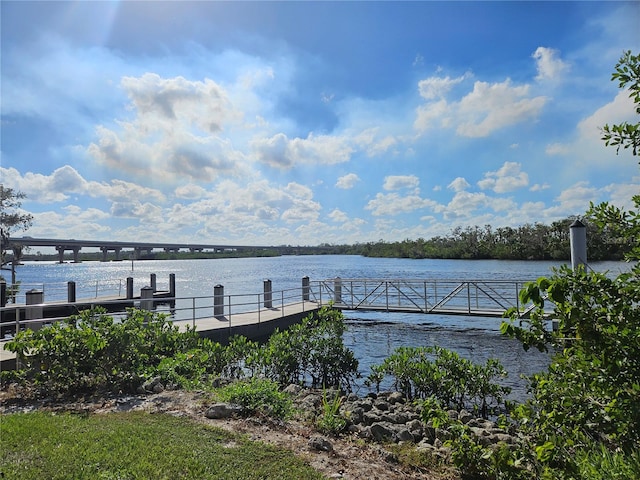 view of dock featuring a water view