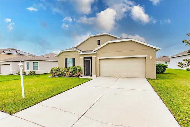 6048 Forest Ridge Ln, Winter Haven, FL 33881 - view of front of home with an attached garage, stucco siding, a front lawn, and concrete driveway