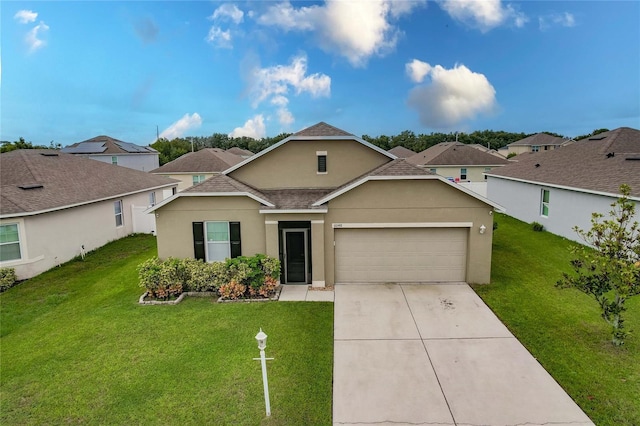 6048 Forest Ridge Ln, Winter Haven, FL 33881 - traditional home with a garage, stucco siding, a front lawn, and a shingled roof