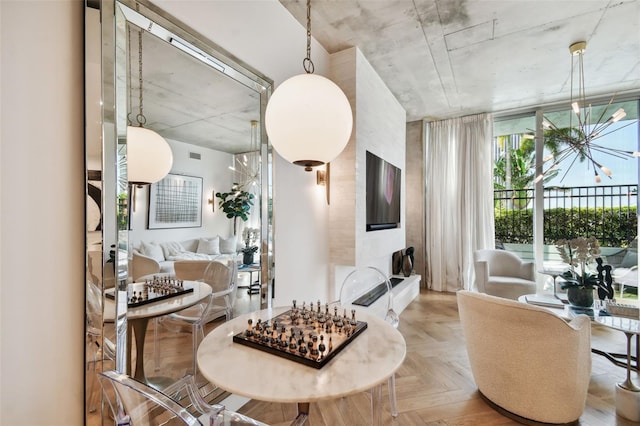 dining room with light parquet flooring