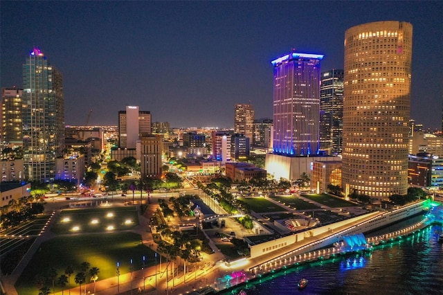 property's view of city featuring a water view