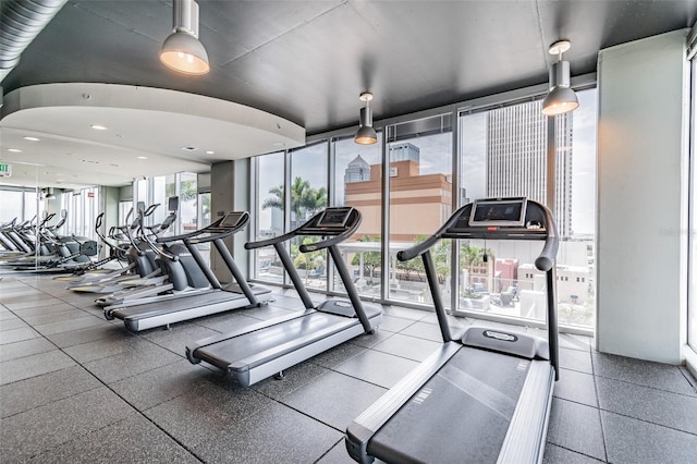 gym with floor to ceiling windows