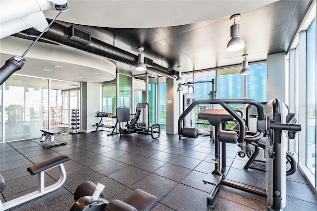 workout area featuring expansive windows