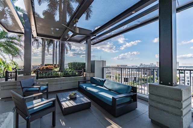 view of patio / terrace featuring an outdoor living space and a pergola