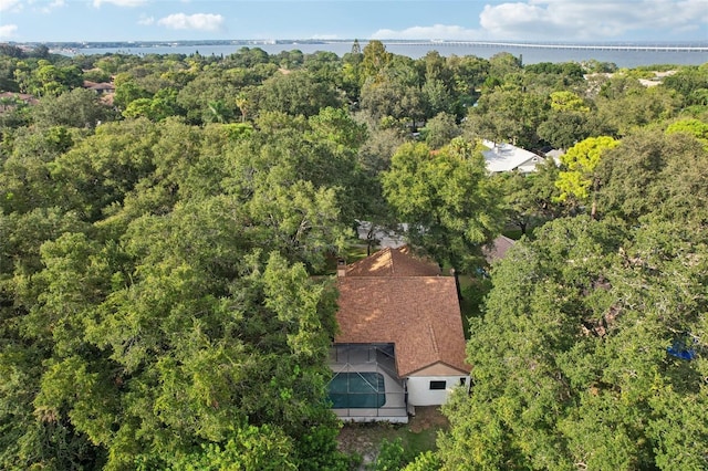 bird's eye view featuring a water view