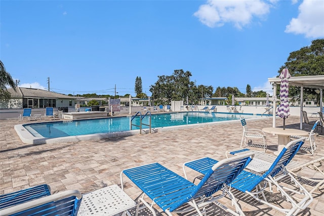 view of swimming pool with a patio area