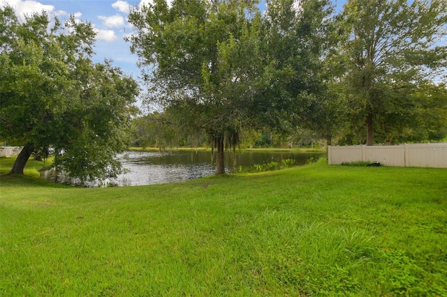 view of yard with a water view