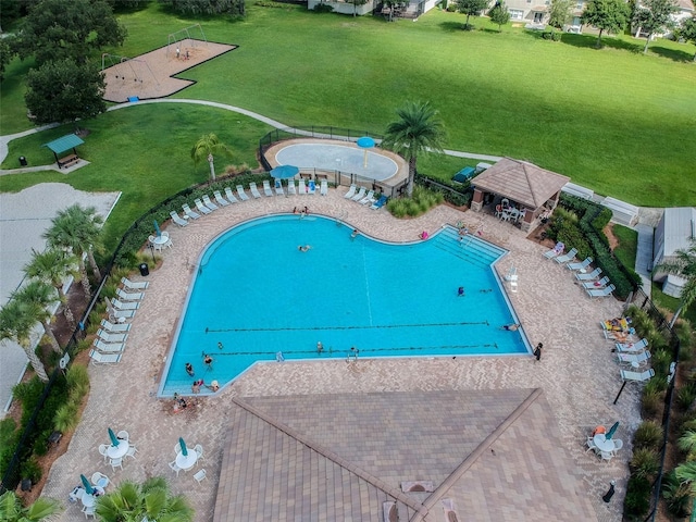 view of pool with a patio area and a gazebo