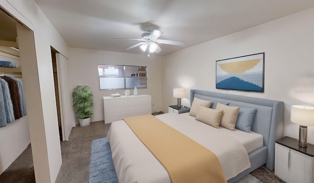 bedroom featuring carpet and ceiling fan