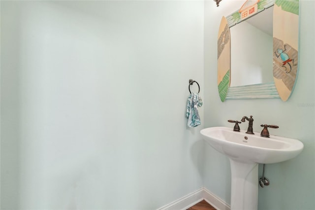 bathroom with hardwood / wood-style flooring