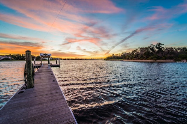 view of dock featuring a water view