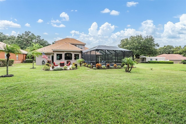 view of yard with a lanai