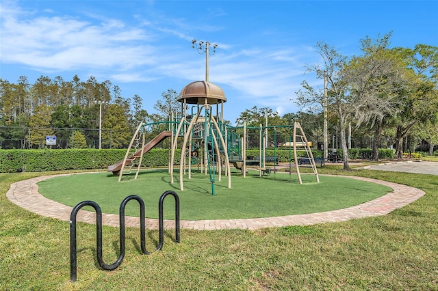 view of play area with a yard