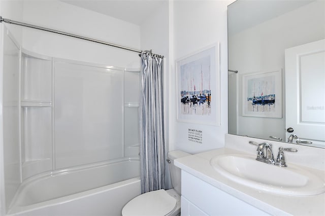 full bathroom featuring shower / bath combo, vanity, and toilet