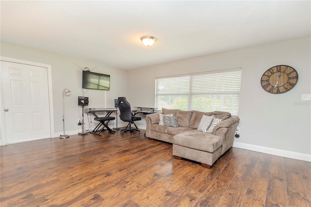 living room with dark wood-type flooring