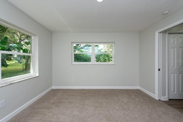 carpeted spare room with a textured ceiling