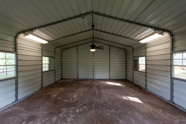 garage featuring ceiling fan