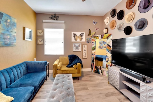 living room with light hardwood / wood-style flooring