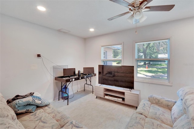 interior space featuring a ceiling fan and recessed lighting