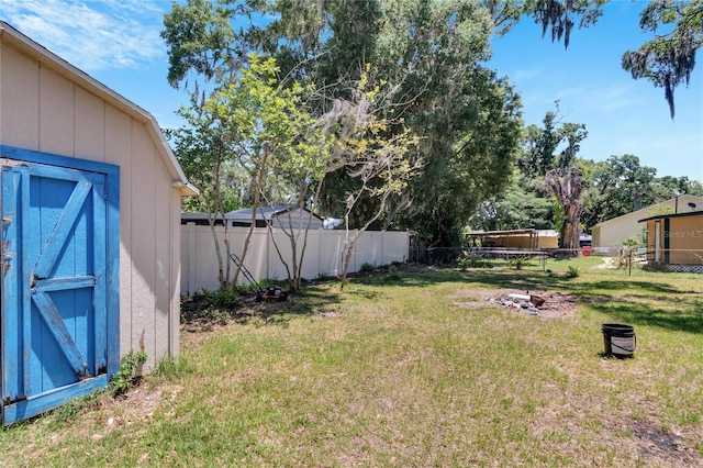 view of yard with a storage shed