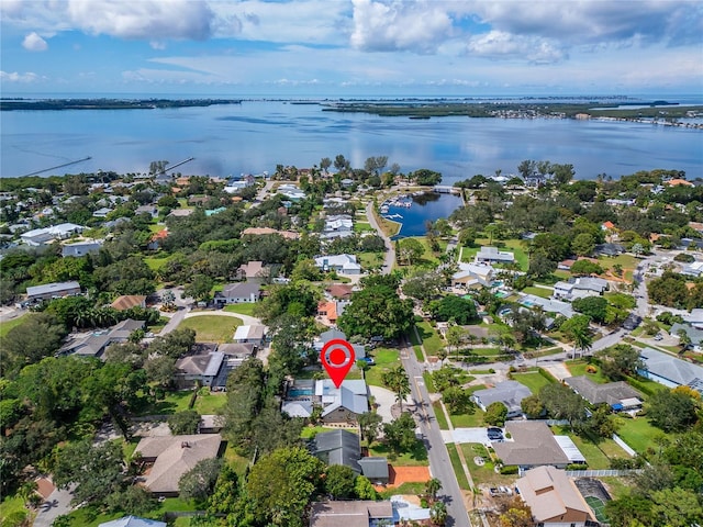 bird's eye view featuring a water view