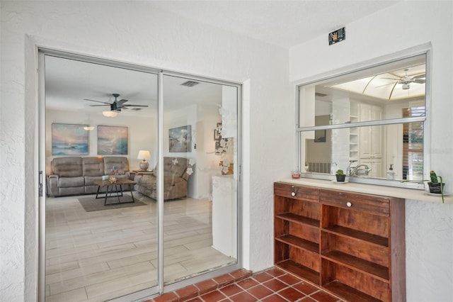 bathroom with hardwood / wood-style floors, an enclosed shower, and vanity